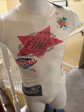 Polo Ralph Lauren White Graphic Tee with Floral Accent